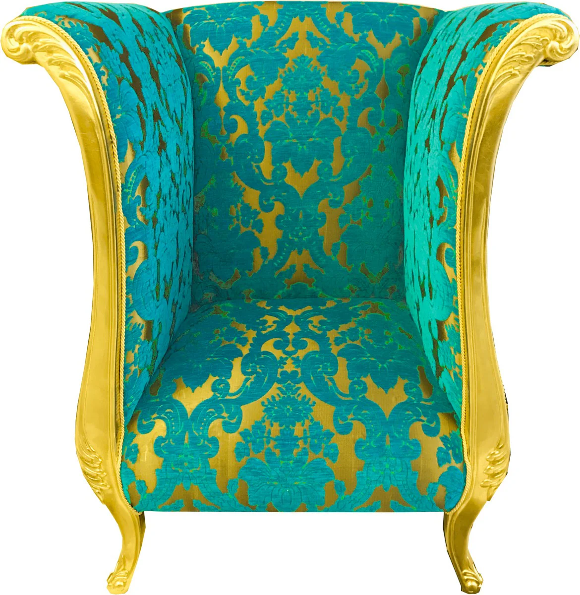 Extravagant Pompöös by luxury designer armchair by Harald Glööckler turquoise bouquet pattern / gold - Pompöös baroque armchair