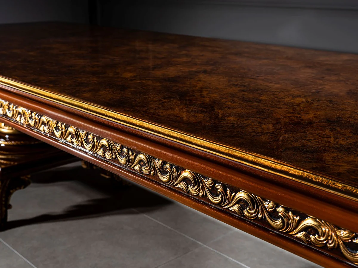 Luxury baroque dining table brown / gold 350 x 120 x H. 80 cm - solid wood dining room table - dining room furniture in baroque style - noble and magnificent
