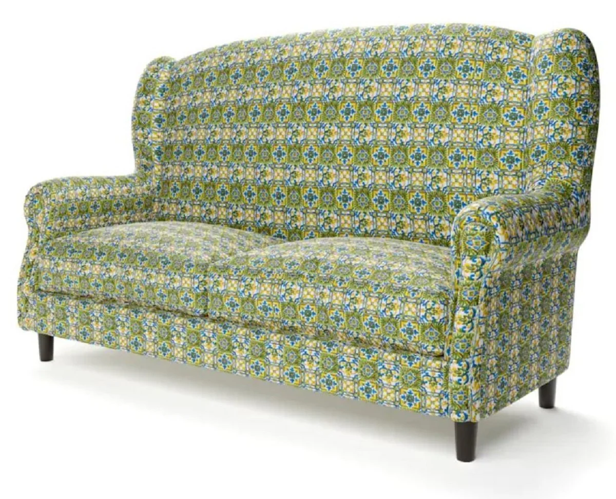 Luxus Samt Sofa Grün / Mehrfarbig / Schwarz / Messing 155 x 93 x H. 101 cm - Wohnzimmer Sofa - Hotel Sofa - Wohnzimmer Möbel - Hotel Möbel - Luxus Möbel - Wohnzimmer Einrichtung