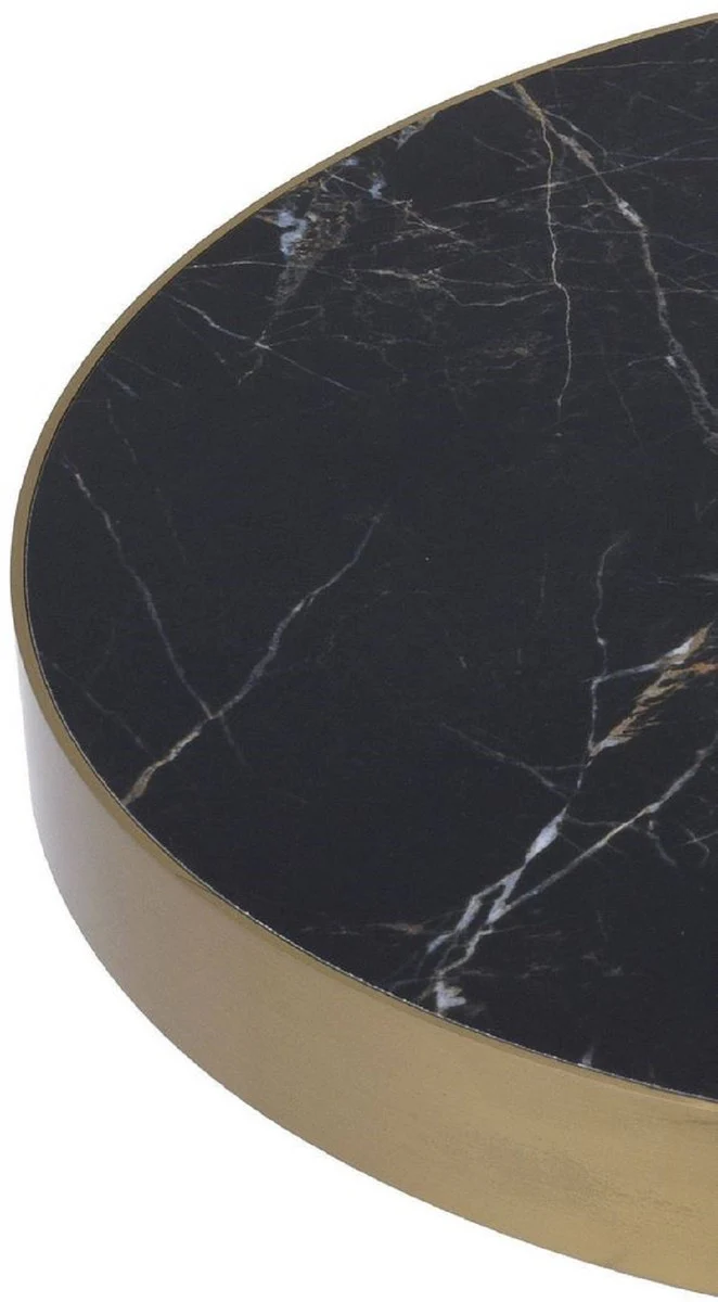 Luxury side table black / white / brass Ø 55 x H. 55.5 cm - Round stainless steel table with 2 semicircular ceramic plates - Living room furniture - Luxury furniture