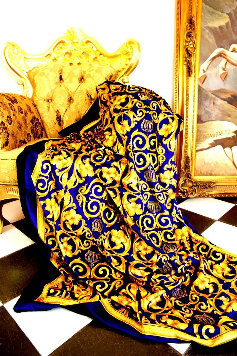 Luxury blanket Pompöös by Baroque royal blue / gold by Harald Glööckler with glittering stones