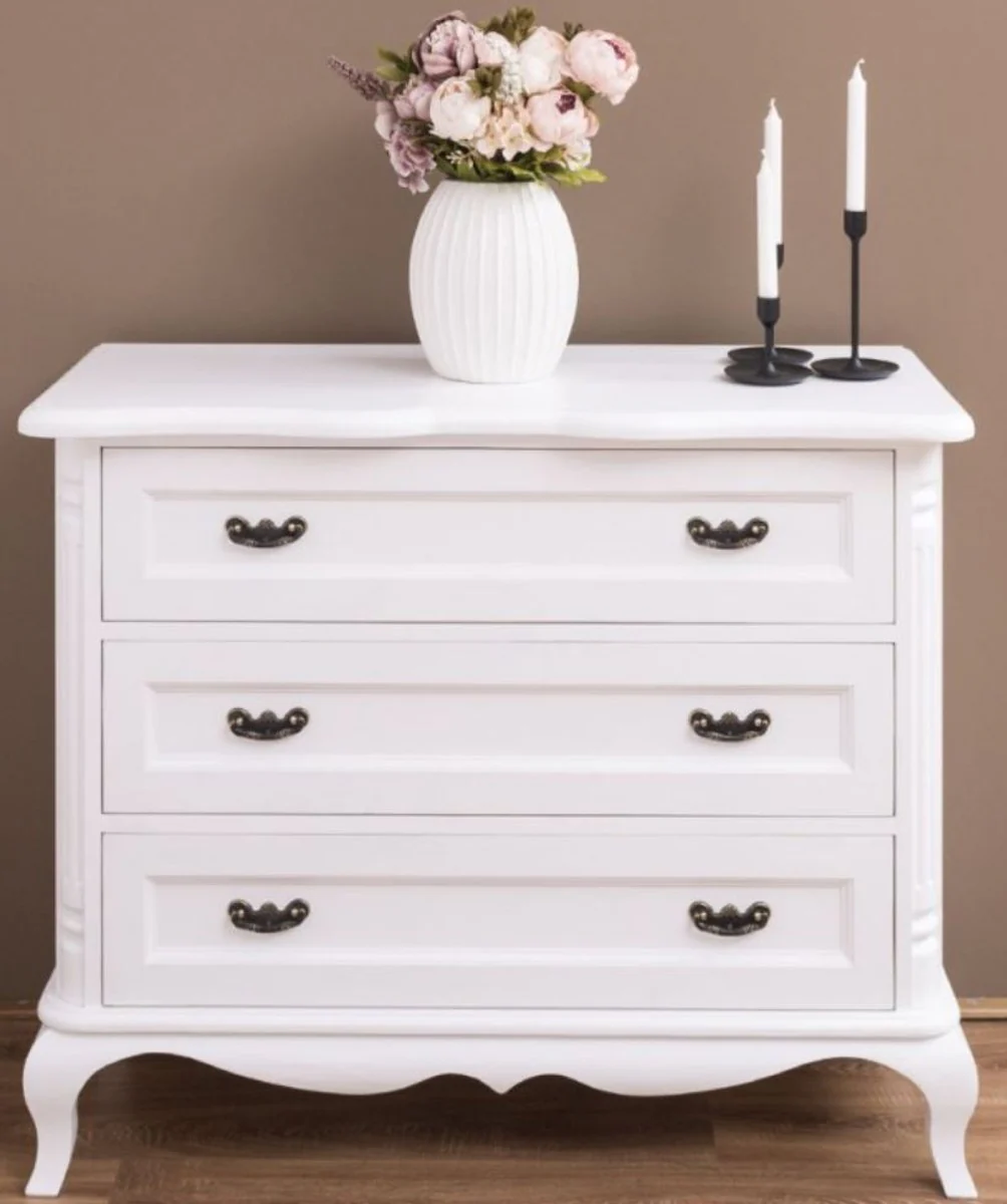 Country house style solid wood chest of drawers with 3 drawers white 110 x 48 x H. 89 cm - country house style furniture