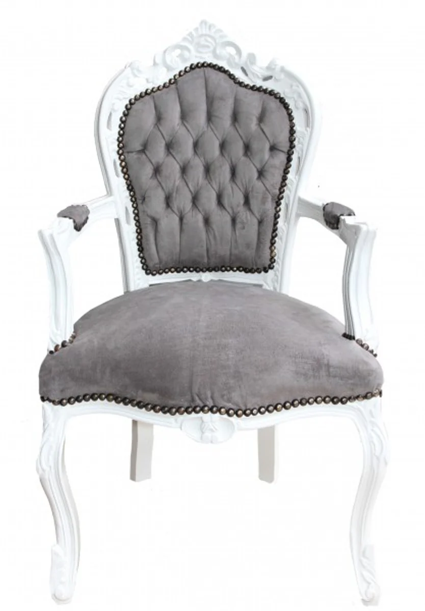 Baroque dining room chair with armrests gray / white