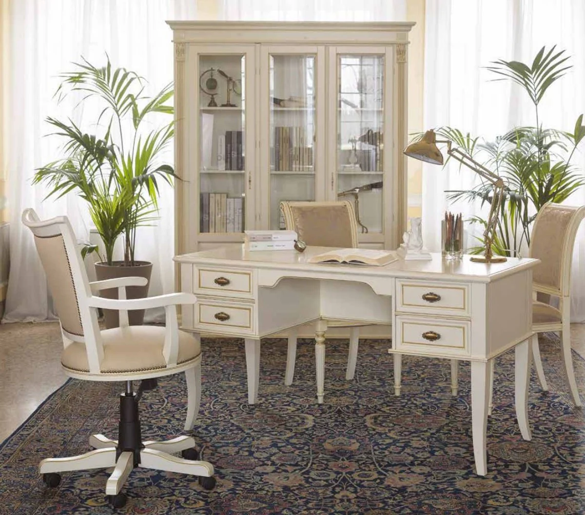 Luxury office chair beige / antique cream / black - height-adjustable desk chair - swivel chair with elegant faux leather - luxury office furniture - luxury quality - Made in Italy