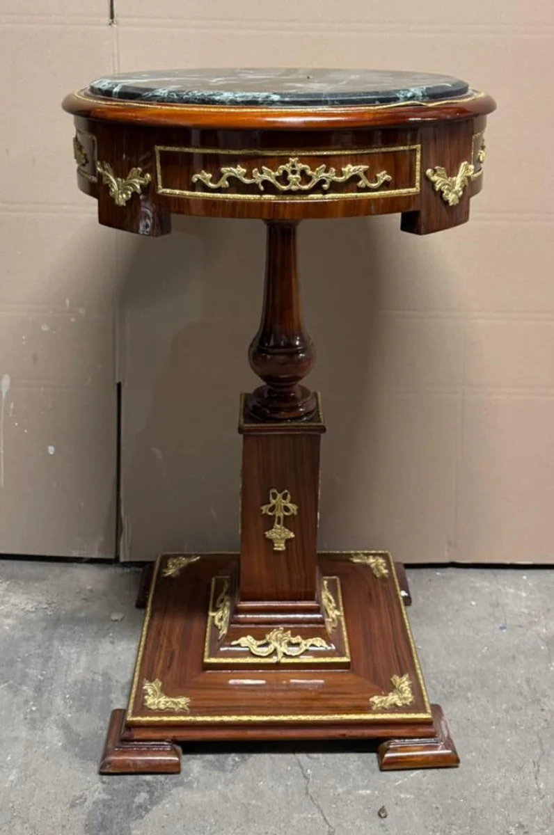 Barock Beistelltisch mit Marmorplatte Braun / Gold / Schwarz H. 84 cm