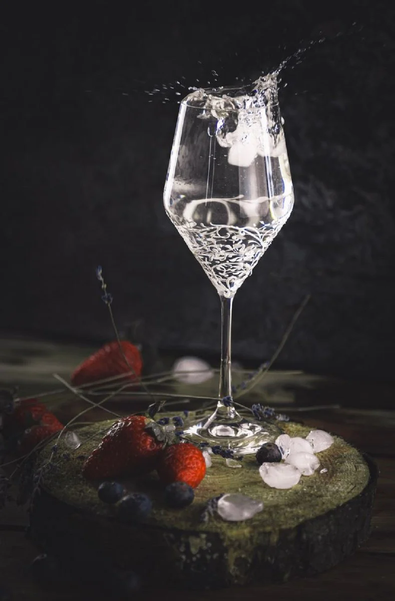 Luxury white wine glass set of 6 white Ø 8.6 x H. 22.4 cm - handmade & hand-painted wine glasses - hotel & restaurant accessories - luxury quality