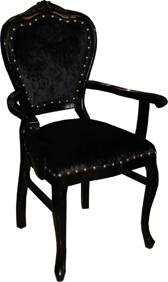 Luxury Baroque dining room set black / black 60 x 47 x H. 99 cm - 6 handmade dining chairs with armrests - Baroque dining room furniture