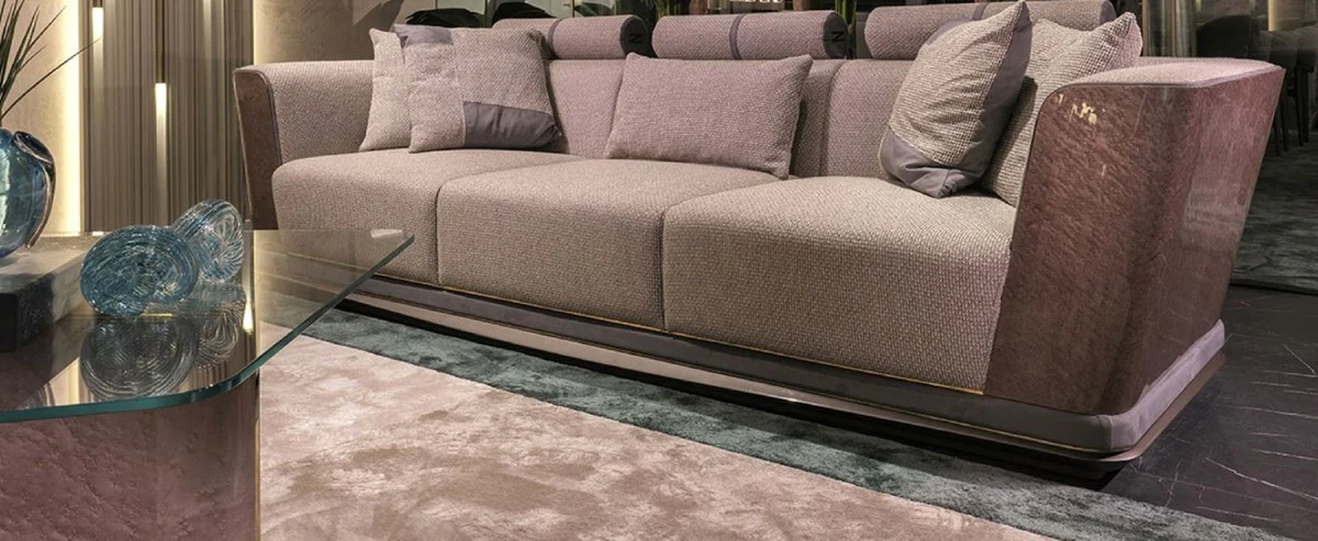 Luxus Sofa Grau / Blau / Gold 280 x 98 x H. 85 cm - Wohnzimmer Sofa - Hotel Sofa - Wohnzimmer Möbel - Wohnzimmer Einrichtung - Hotel Möbel - Luxus Möbel - Luxus Einrichtung