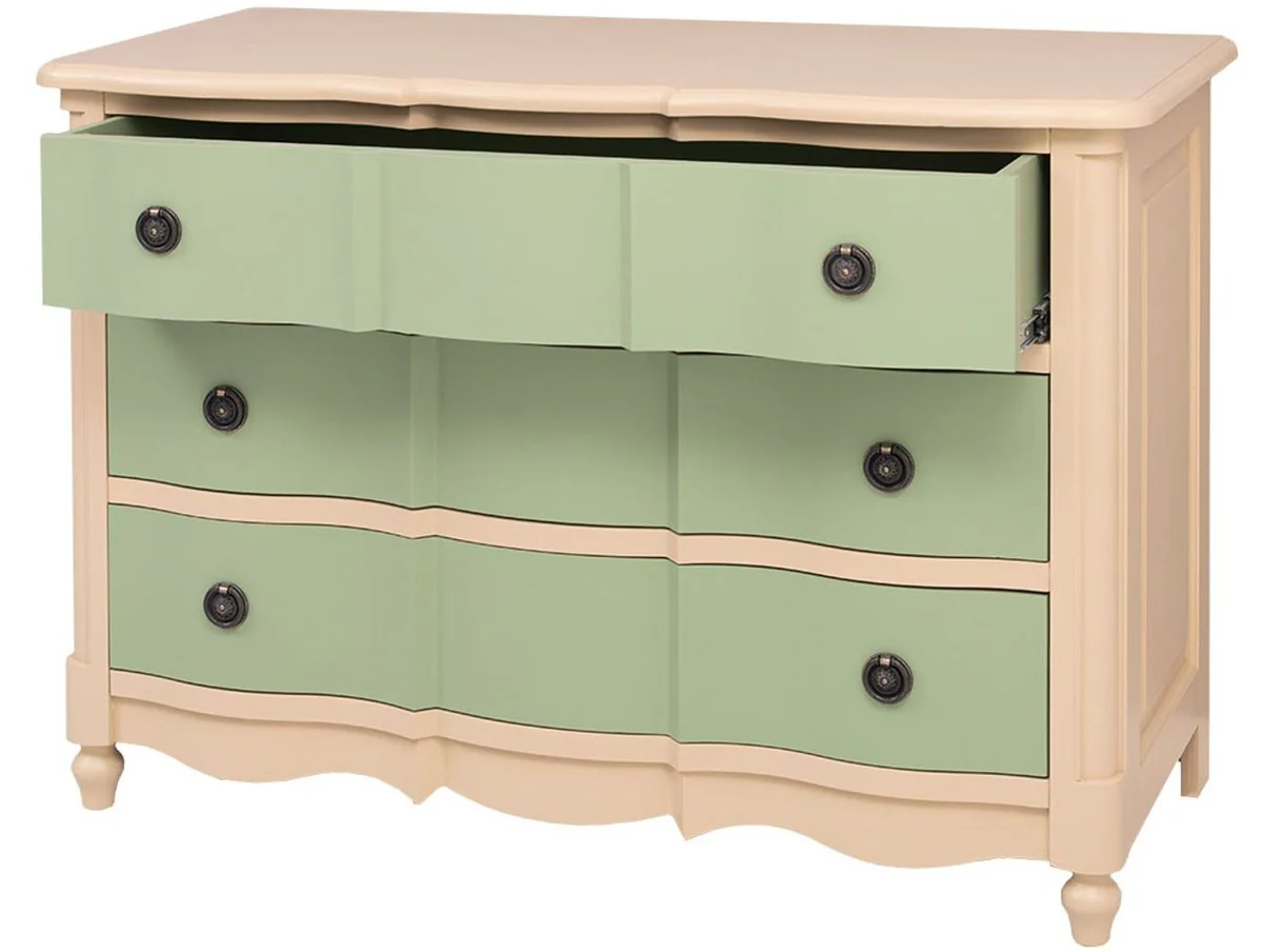 Country house style chest of drawers with 3 drawers beige / green 130 cm - country house style furniture