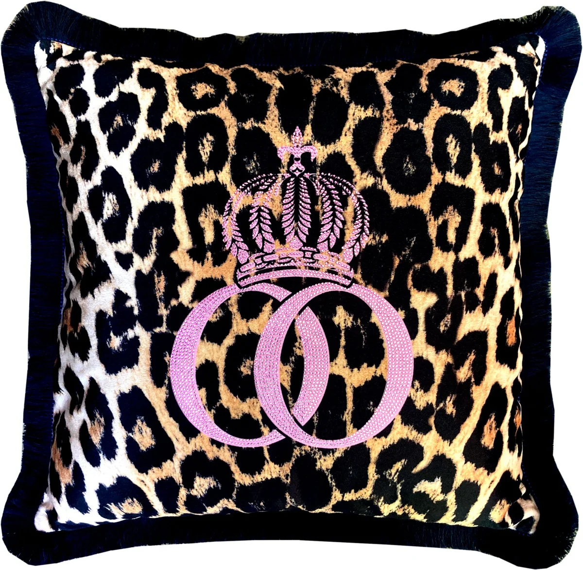 Harald Glööckler luxury decorative cushion Pompöös by Leopard / Pink with rhinestones Leo - Finest velvet fabric - Glööckler cushion