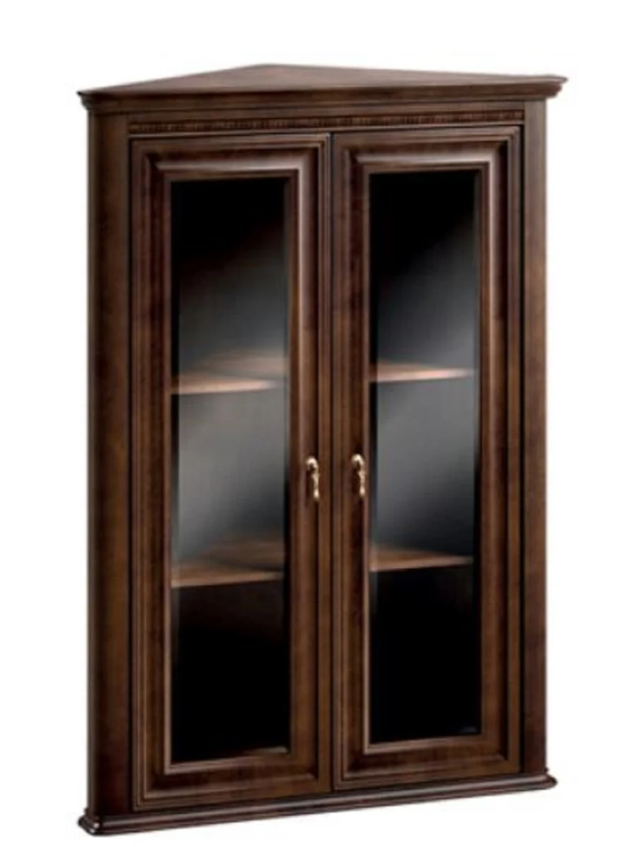Luxury Art Nouveau corner wall cabinet with 2 glass doors dark brown 82 x 52.1 x H. 111.6 cm - living room furniture