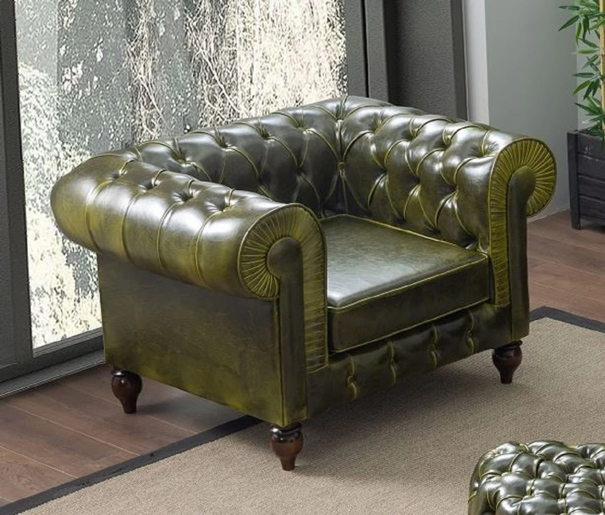 Luxury Chesterfield faux leather armchair green / dark brown 115 x 90 x H. 75 cm - living room sofa - living room furniture - luxury furniture - luxury living room furnishings - furniture luxury