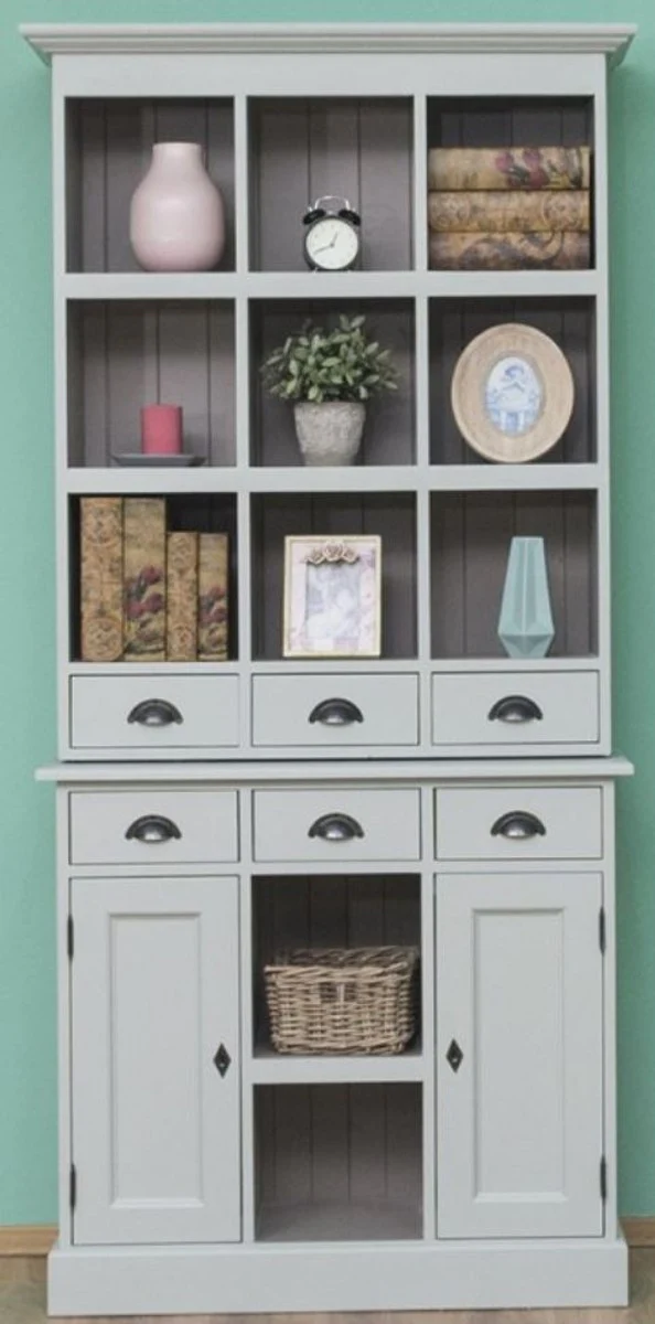 Country house style cabinet gray 97 x 40 x H. 210 cm - solid wood shelf cabinet with 2 doors and 6 drawers - furniture in country house style