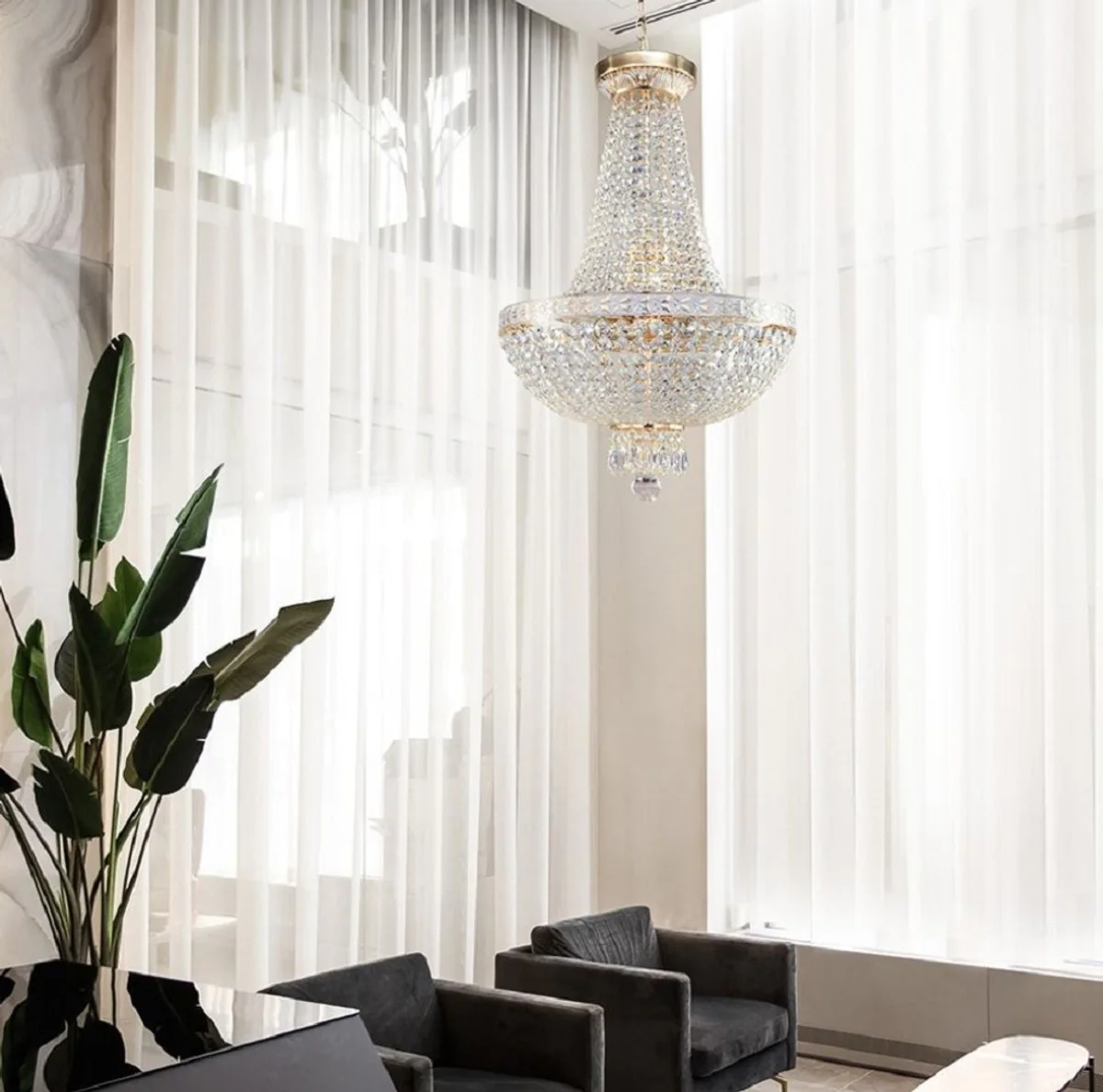 Barock Kristall Kronleuchter Gold Ø 40 x H. 81 cm - Runder Barockstil Kronleuchter - Barock Wohnzimmer Kronleuchter - Edel & Prunkvoll