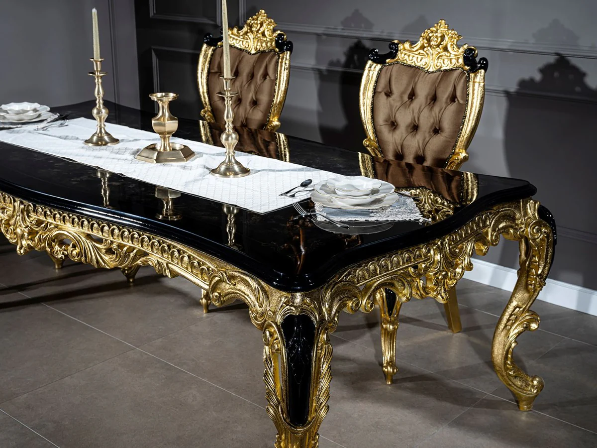 Luxury Baroque Dining Room Chair Set Brown / Black / Gold 60 x 65 x H. 120 cm - Kitchen Chairs Set of 6 in Baroque Style - Baroque Dining Room Furniture