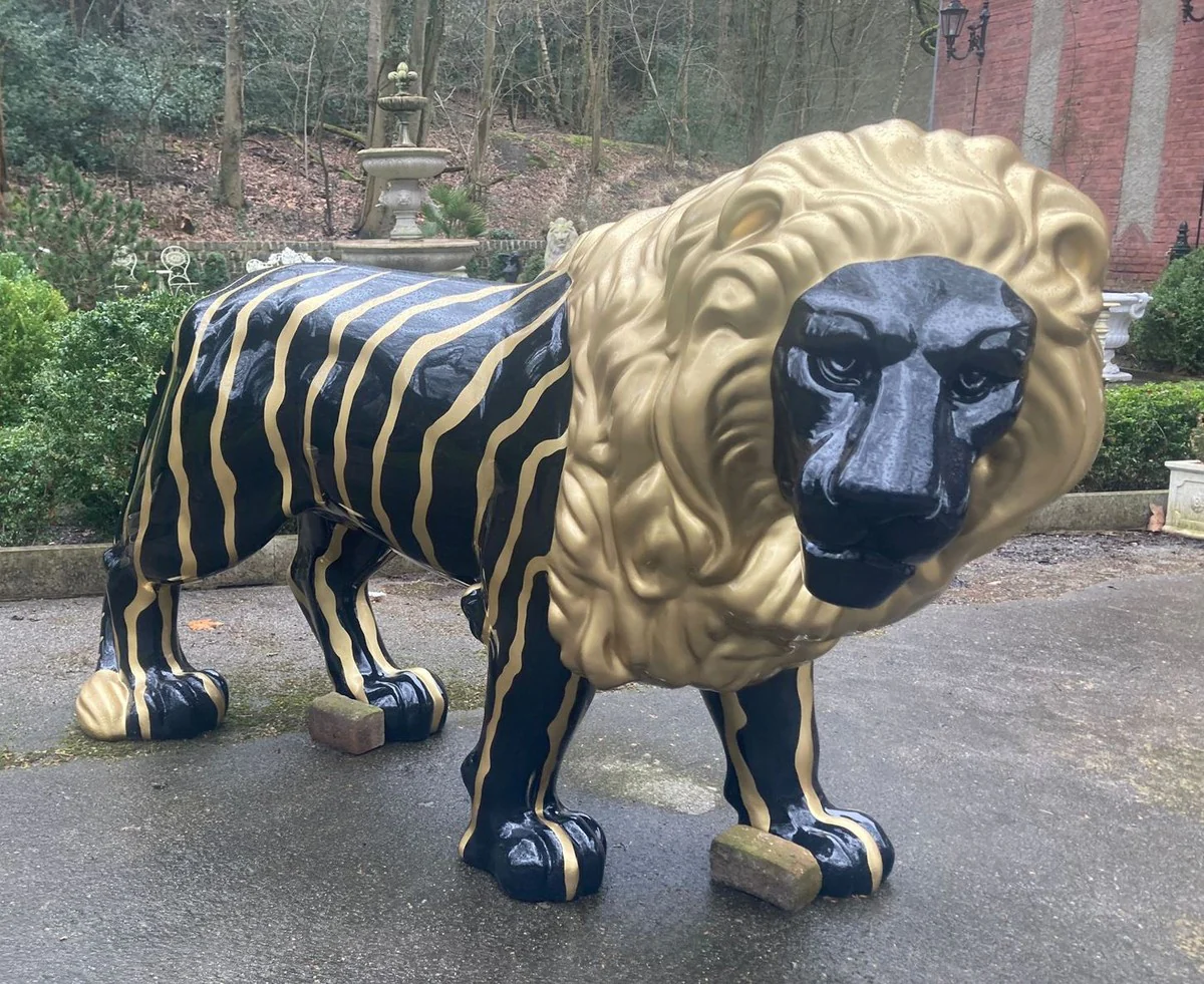 Luxus XXL Deko Skulptur Löwe Schwarz / Gold 190 cm