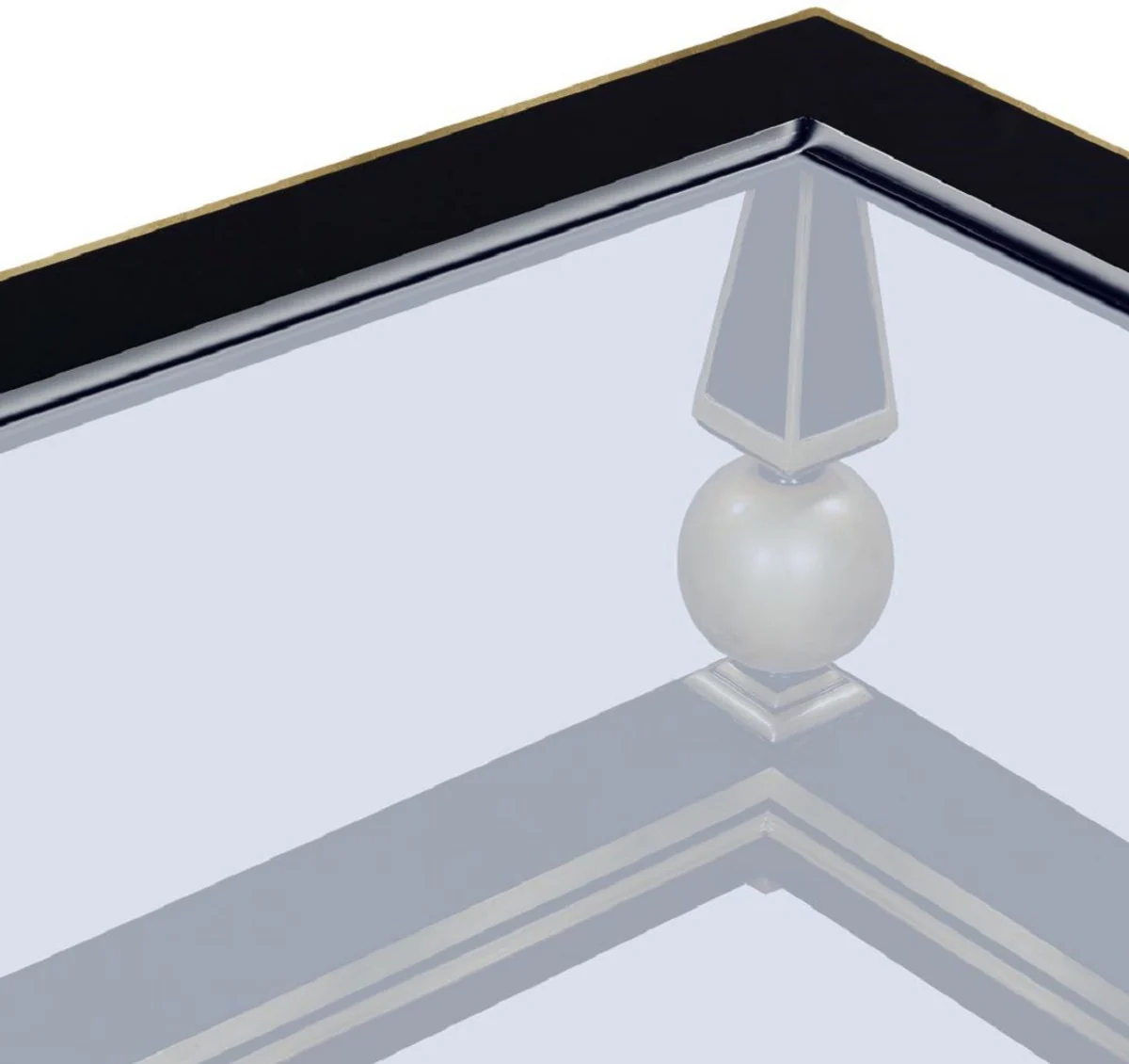 Luxury Art Deco coffee table black / gold 113 x 113 x H. 47 cm - Magnificent solid wood living room table with glass tops - Art Deco living room furniture