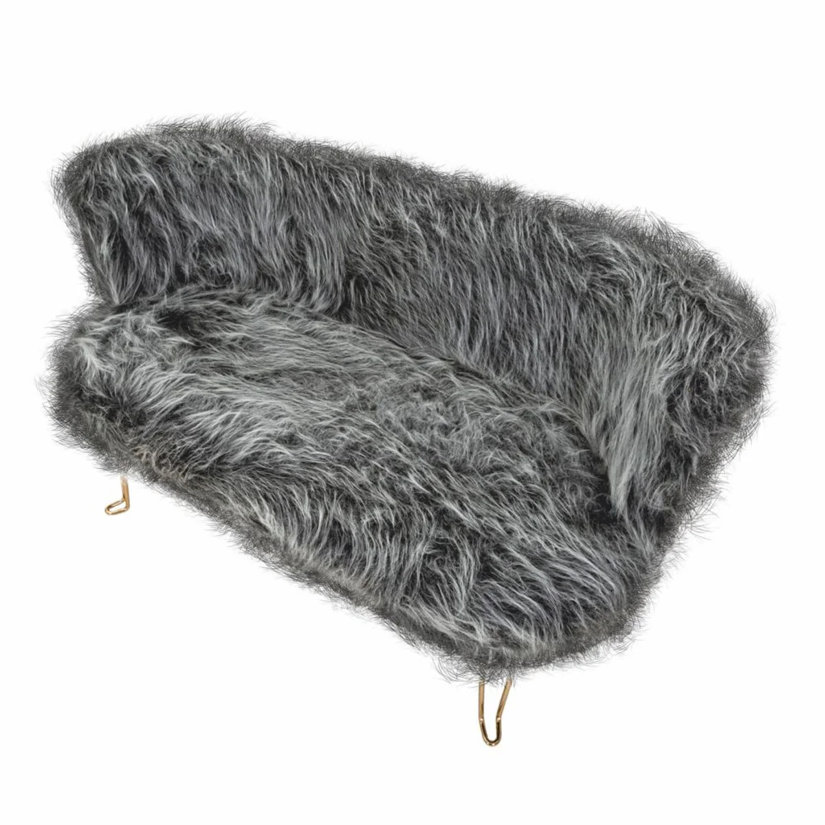 Luxury living room faux fur sofa gray / brass 134 cm