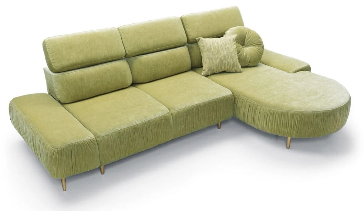 Luxury corner sofa green / brass 294 x 105-182 x H. 83-97 cm - Living room sofa with 3 adjustable headrests and electrically adjustable seat - Luxury living room furniture