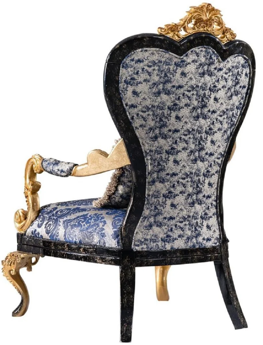 Luxury Baroque Living Room Set Blue / Black / Gold - 2 Baroque Sofas & 2 Baroque Armchairs & 1 Baroque Coffee Table - Luxury Living Room Furniture in Baroque Style - Baroque Furniture - Noble & Magnificent