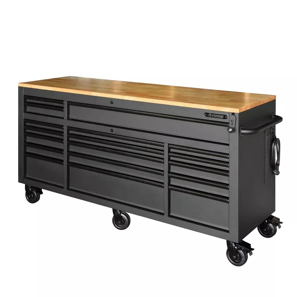 HEAVY-DUTY 72 IN W 18-DRAWER, DEEP TOOL CHEST MOBILE WORKBENCH IN MATTE BLACK MIT ADJUSTABLE HARDWOOD TOP