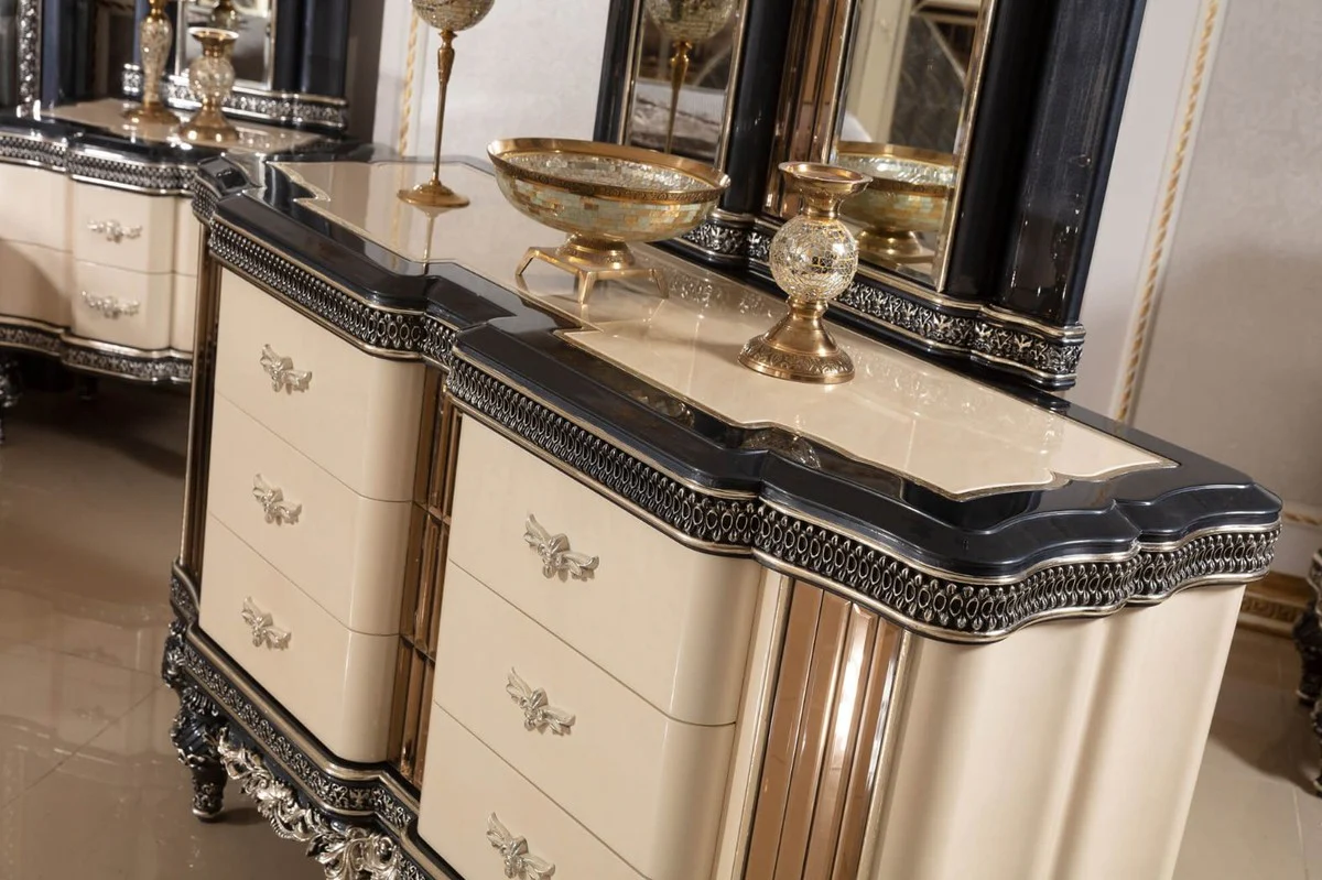 Luxury Baroque chest of drawers with mirror beige / black / gold - Baroque style bedroom chest of drawers with mirror - Luxury bedroom furniture in Baroque style - Baroque furniture - Noble & magnificent