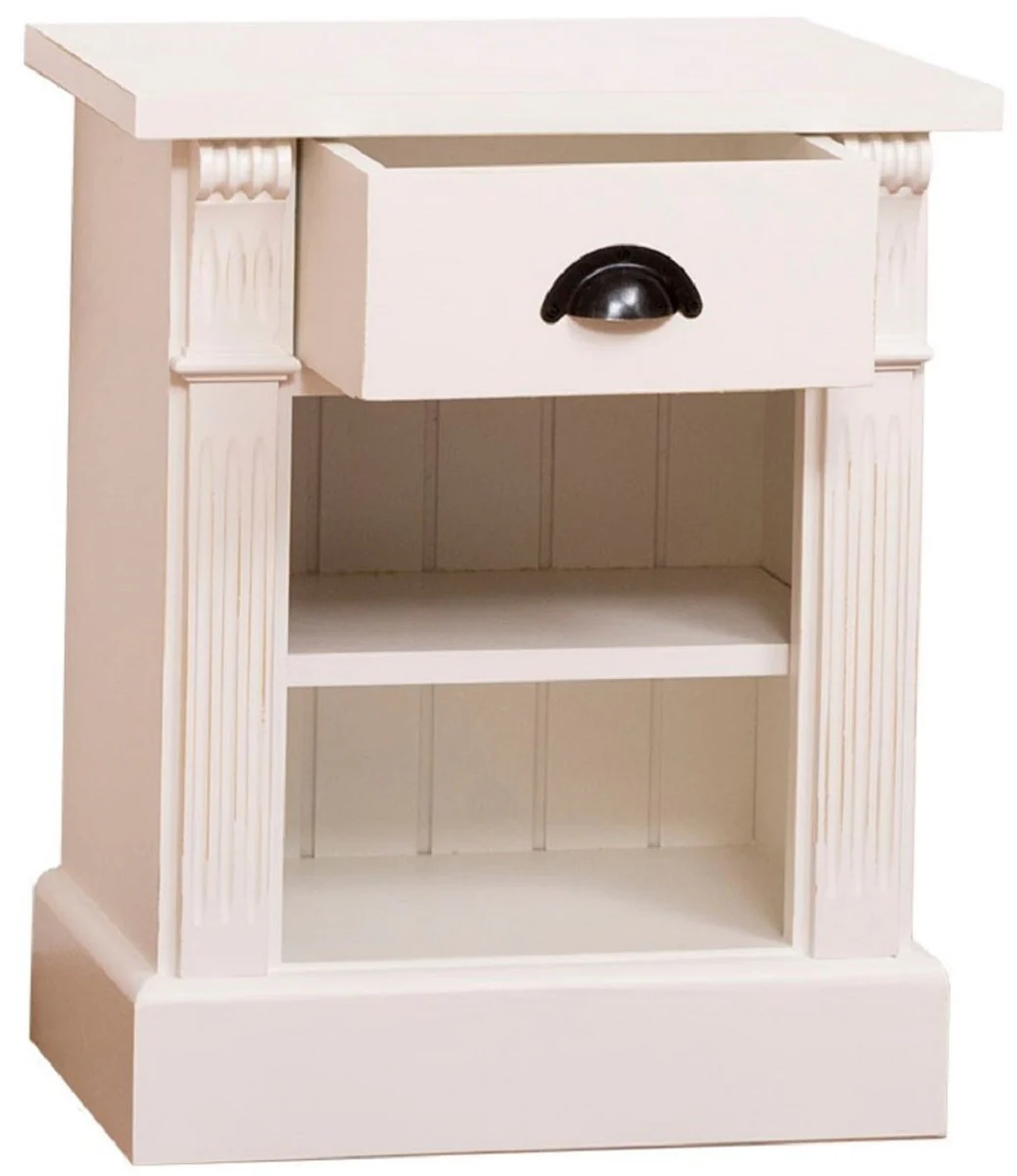 Country house style bedside table with drawer and shelf cream color 49 x 33 x H. 60 cm - solid wood night dresser - bedside cabinet - country house style bedroom furniture