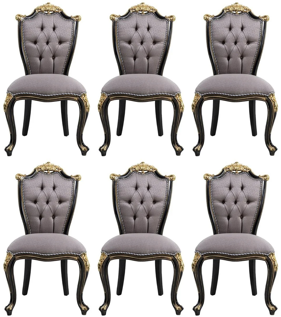 Luxury Baroque Dining Room Chair Set Silver / Black / Gold - Handmade Kitchen Chairs Set of 6 - Baroque Dining Room Furniture - Noble & Magnificent