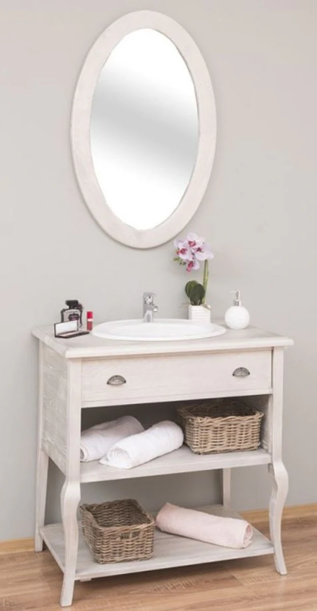 Country house style bathroom set light gray - 1 washbasin with drawer & 1 wall mirror - country house style bathroom furniture