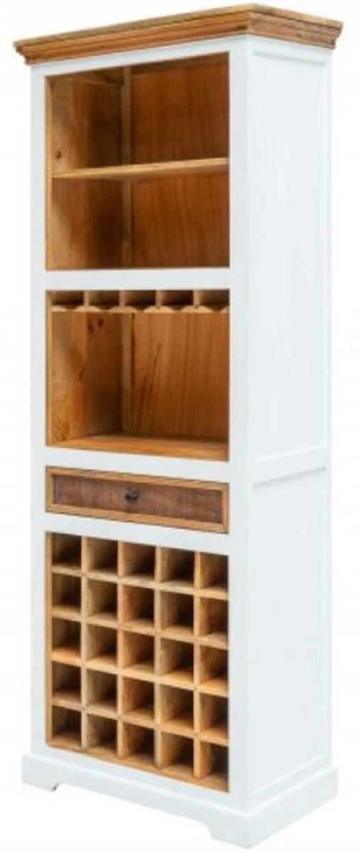 Country house style wine cabinet white / natural colors 72 x 40 x H. 196 cm - handmade solid wood bar cabinet - bar furniture in country house style