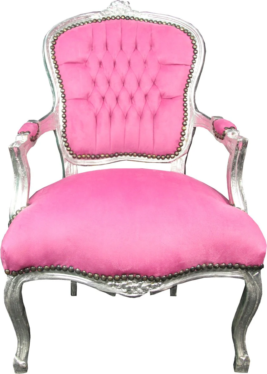 Baroque Salon Chair Pink / Silver - Baroque Antique Style Furniture