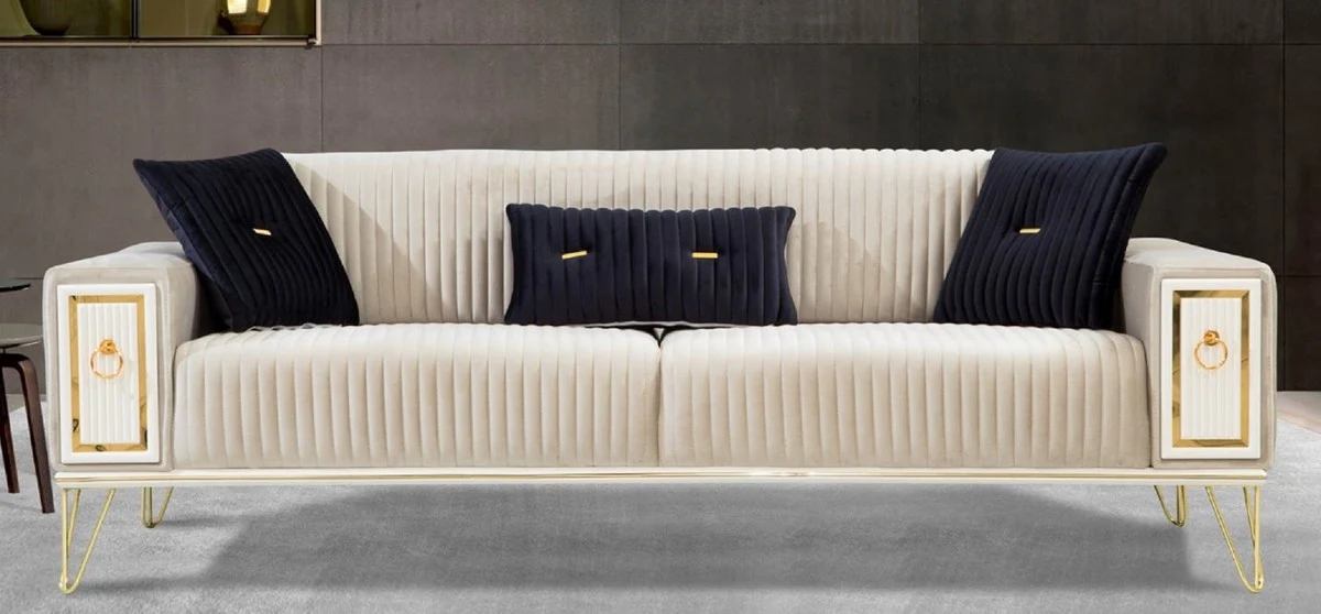 Luxury sofa bed cream / white / gold 220 x 90 x H. 80 cm - Modern living room sofa - Living room furniture