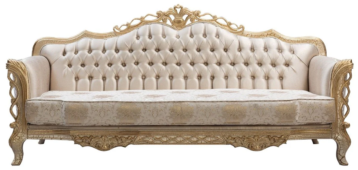 Luxury Baroque Living Room Sofa White / Antique Gold 230 cm - Baroque Living Room Furniture