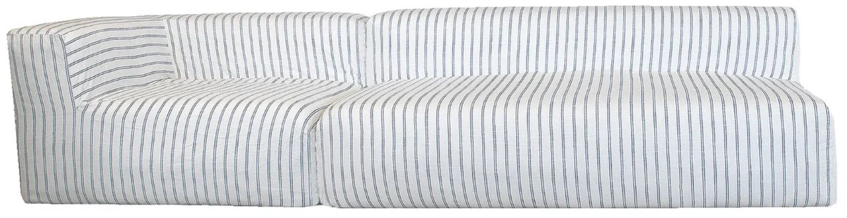 Luxury living room sofa with stripes white / blue 325 cm