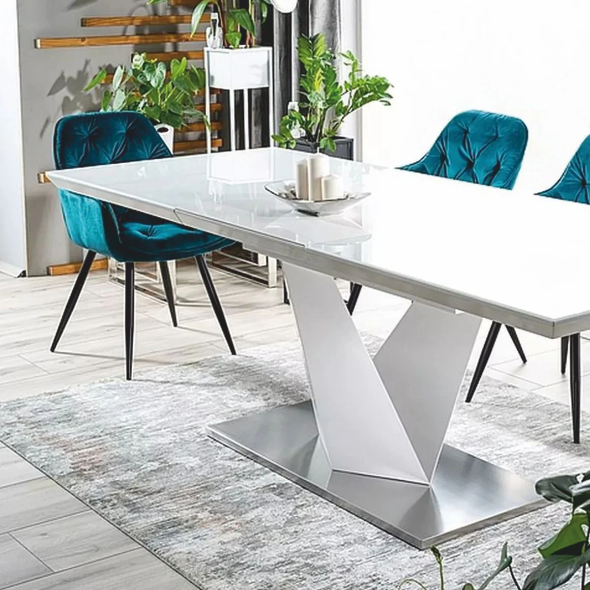 Designer dining table white / silver 160-220 cm - extendable kitchen table