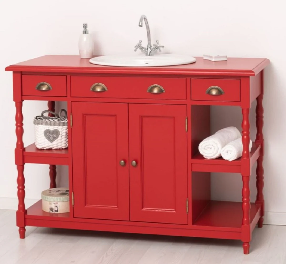 Country house style solid wood washbasin red 128 cm - country house style bathroom furniture