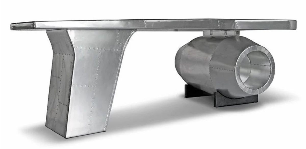 Vintage aviator desk silver 230 x 120 x H. 80 cm - aluminum airplane design office table - aluminum airplane office furniture