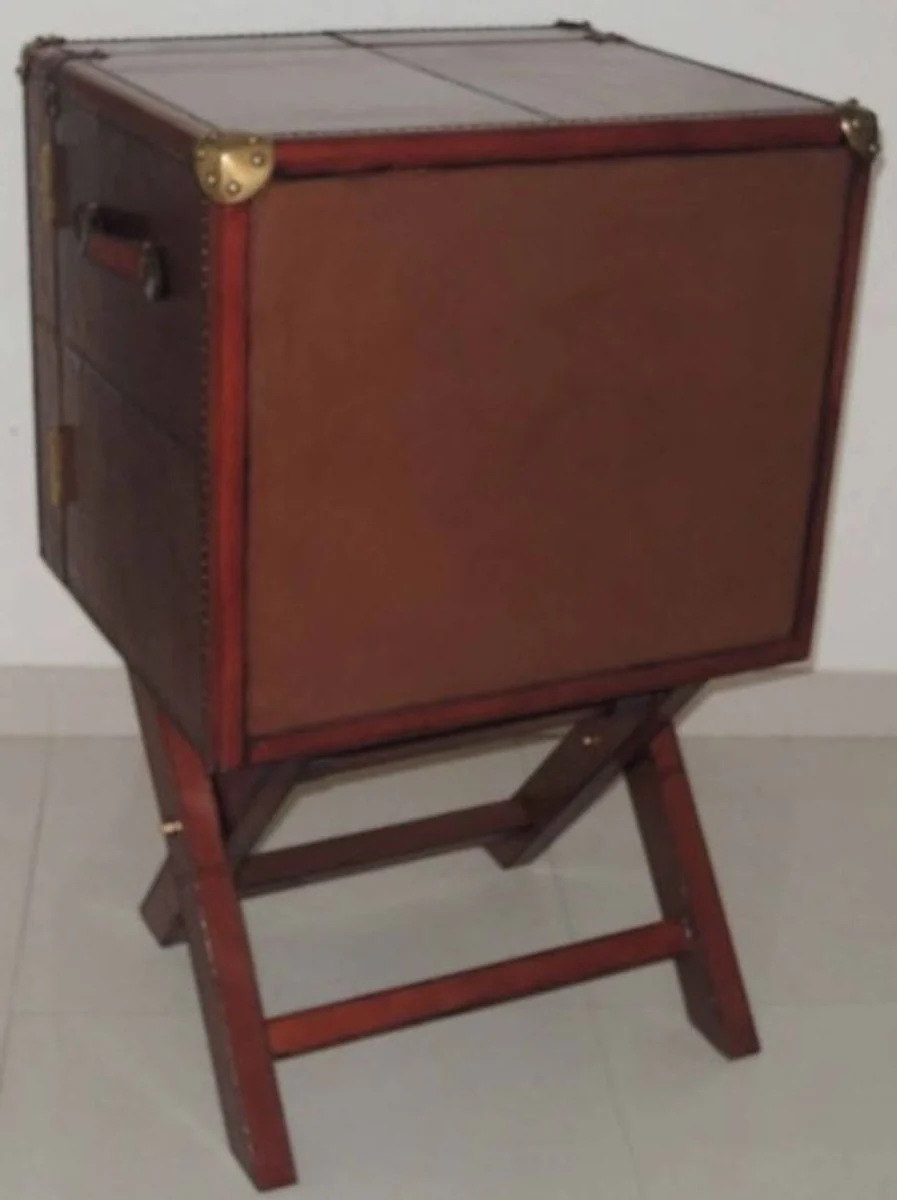 Luxury genuine leather bar cabinet cognac brown 61 x 52 x H. 93.5 cm - small wine cabinet with 2 doors in suitcase design