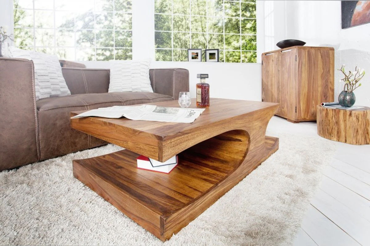 Designer solid wood coffee table natural W120 x H40 x D70 cm - salon living room table