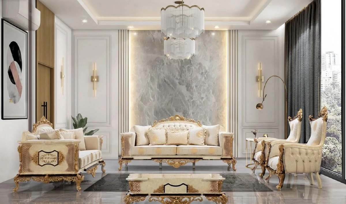 Luxury baroque coffee table cream / beige / black / gold - magnificent baroque style living room table - baroque style living room furniture - baroque furniture - luxury furniture in baroque style