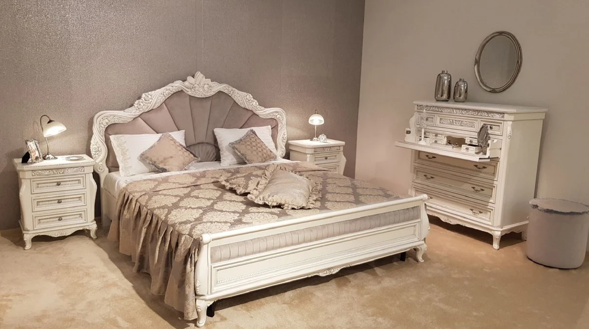 Luxury Baroque Dresser White / Gray / Antique Silver - Magnificent Baroque Style Bedroom Dresser - Luxury Bedroom Furniture in Baroque Style - Baroque Bedroom Furniture