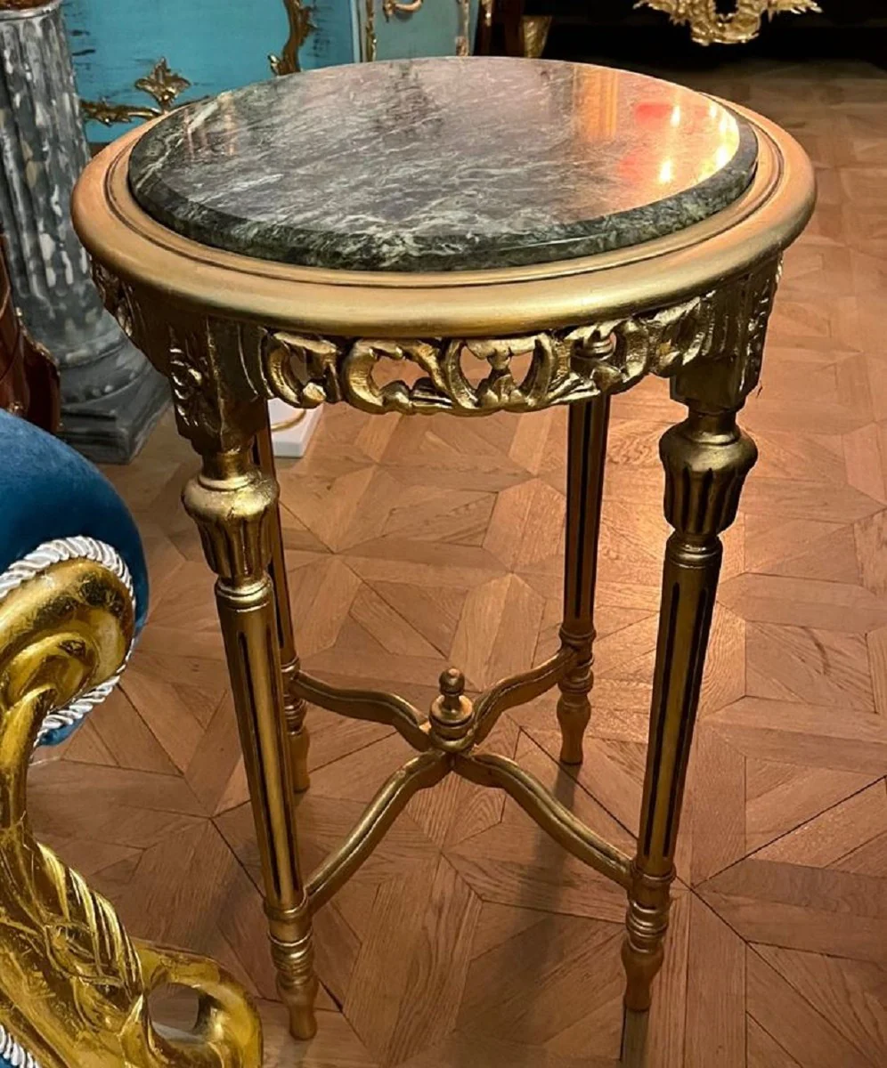 Baroque side table gold / green - handmade antique style solid wood table with marble top - living room furniture in baroque style - antique style furniture - baroque furniture - baroque furnishings