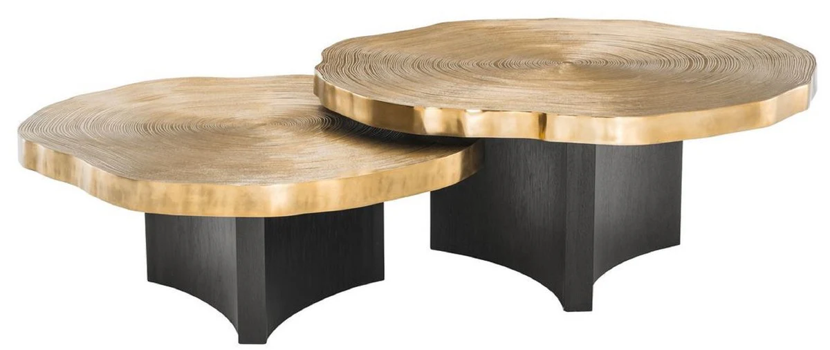 Luxury coffee table set brass / black - luxurious living room tables with table tops in tree slice design