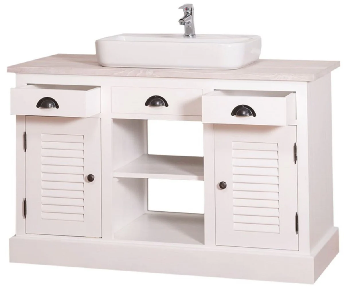 Country house style washbasin cabinet white / light gray 120 x 51 x H. 75 cm - washbasin with 2 doors and 3 drawers