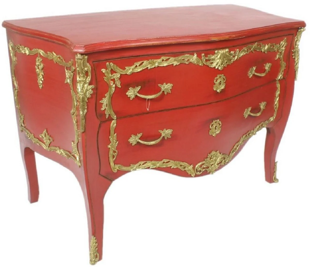 Baroque chest of drawers antique red / gold 130 x 65 x H. 90 cm - Handcrafted solid wood antique style chest of drawers with 2 drawers - Baroque furniture