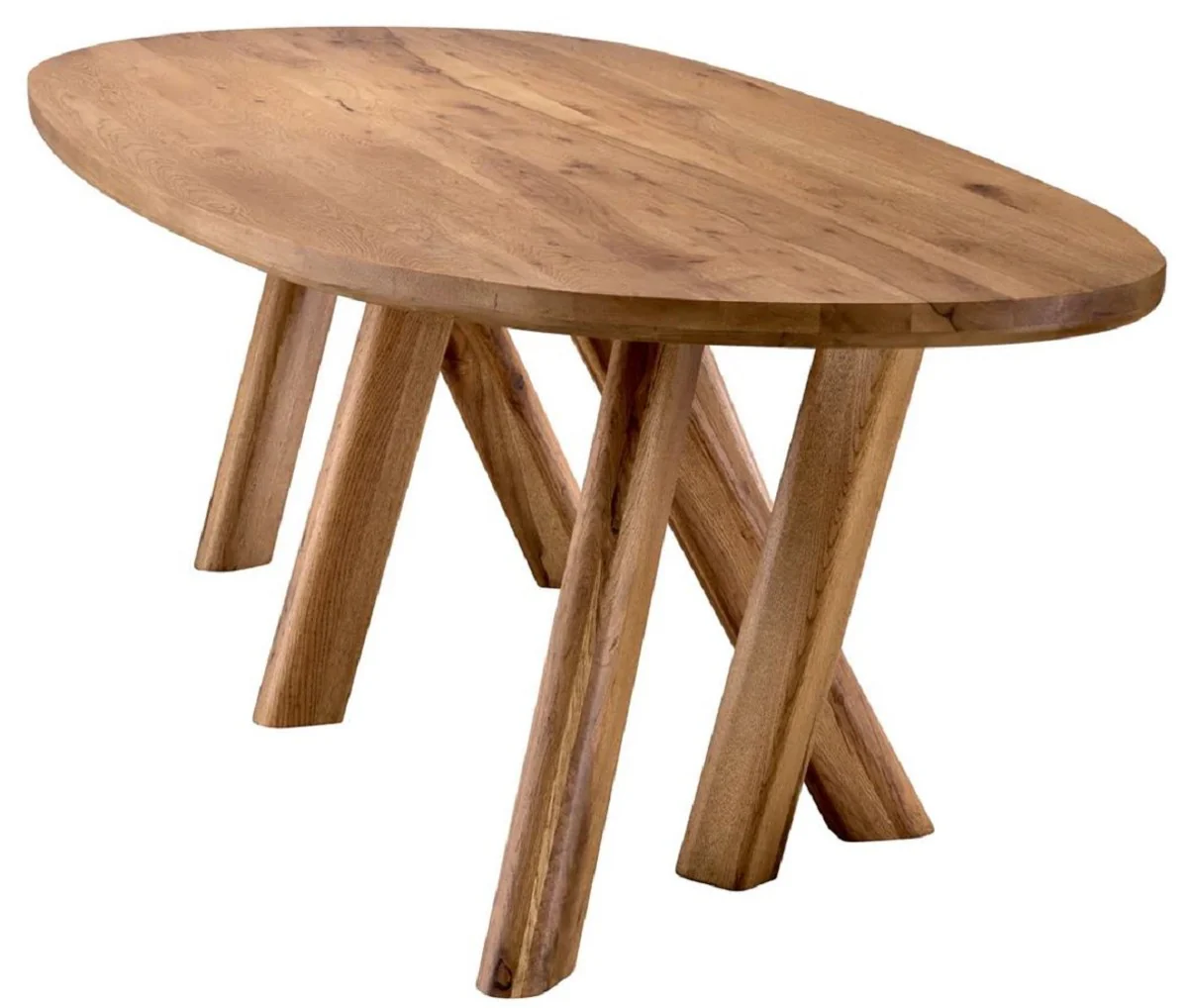 Luxury dining table brown 259 x 109 x H. 76.5 cm - Oval kitchen table with solid oak table top - Dining room furniture - Kitchen furniture - Luxury furniture - Luxury furnishings