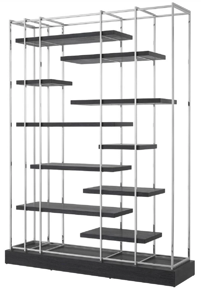 Luxury shelf cabinet black / silver 166 x 45 x H. 222 cm - living room cabinet - luxury furniture