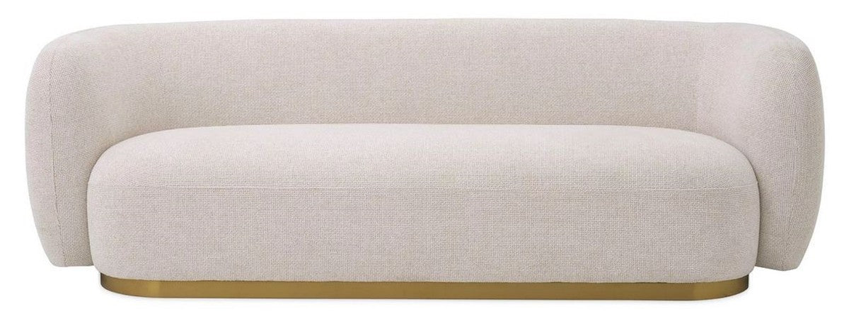 Luxury sofa cream / brass 223 x 96 x H. 71 cm - living room sofa - hotel sofa - living room furniture - hotel furniture - luxury furniture - luxury furnishings - living room furnishings