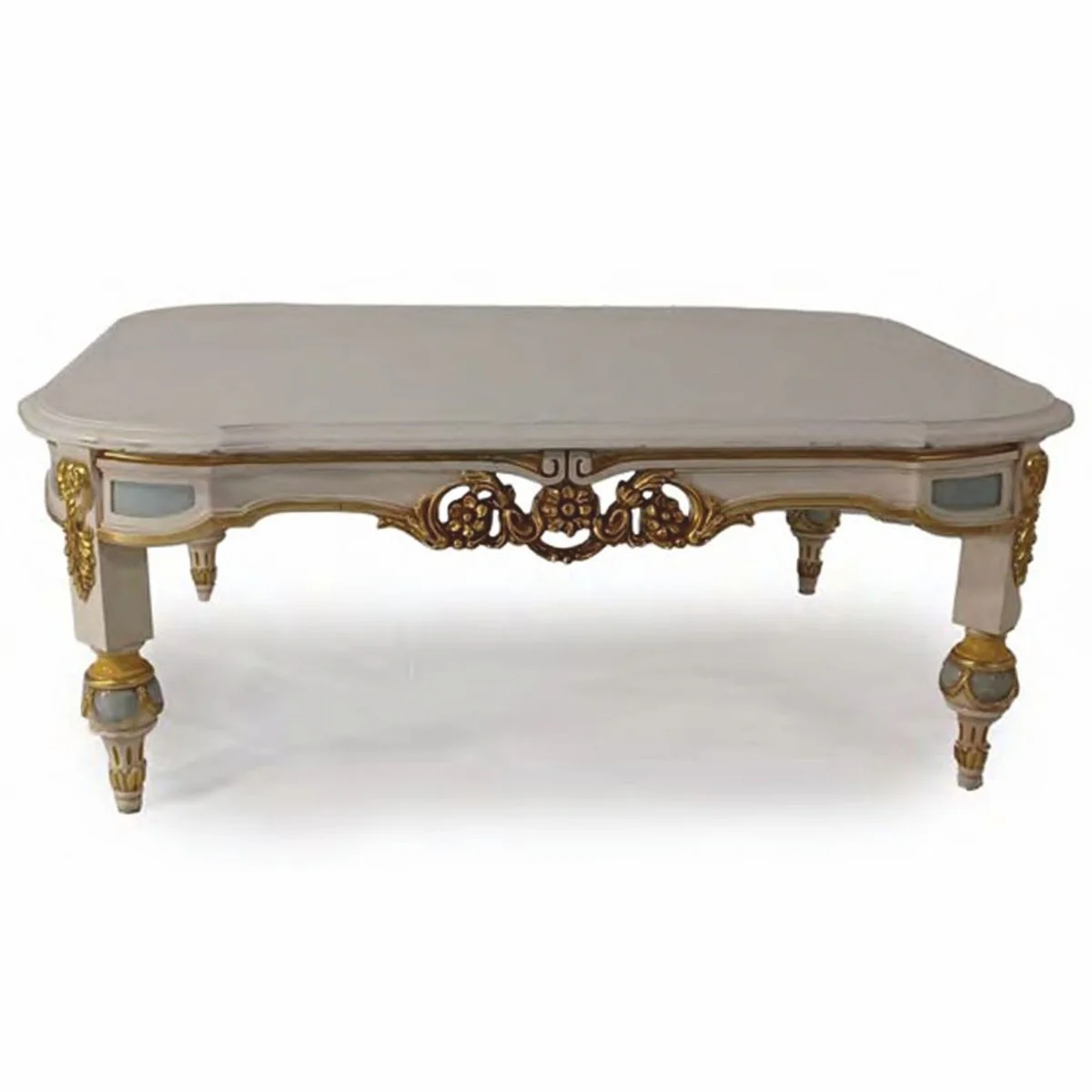 Luxury Baroque Coffee Table Gray / Light Blue / Gold 111 cm - Made in Italy