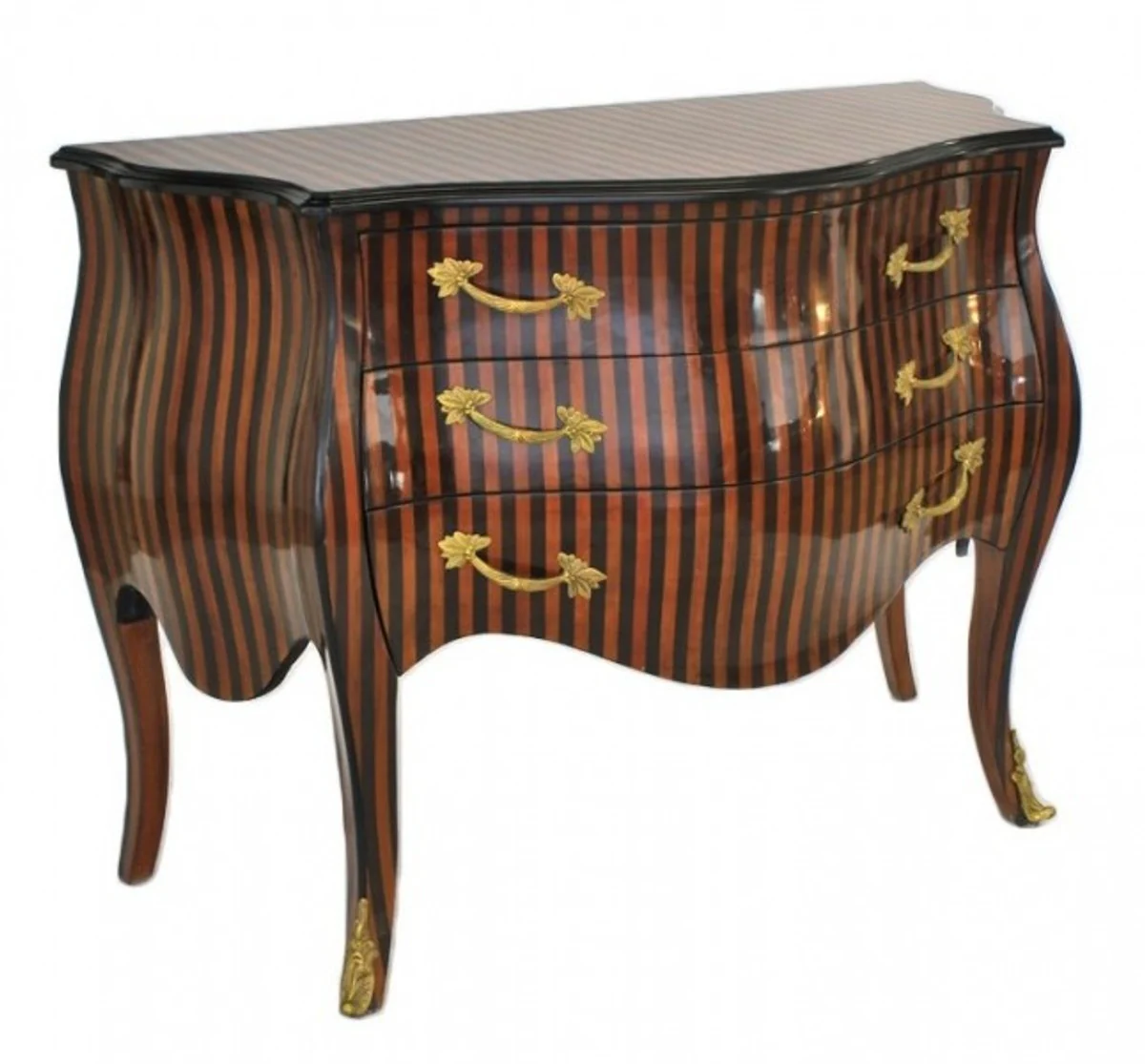 Baroque chest of drawers stripes brown / black - handmade from solid wood - limited edition